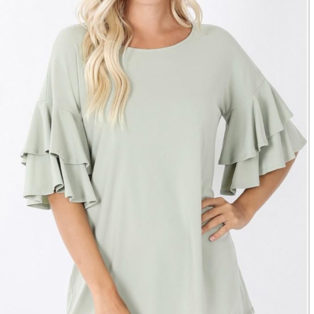Zenana Outfitters Ruffle Sleeve Blouse Top Size XL NWT